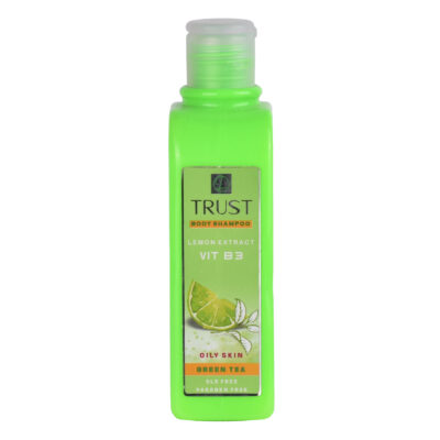 شامپو بدن چای سبز و لیمو Trust با رایحه تازه و خاصیت پاک‌کنندگی ملایم برای حفظ شادابی و طراوت پوست